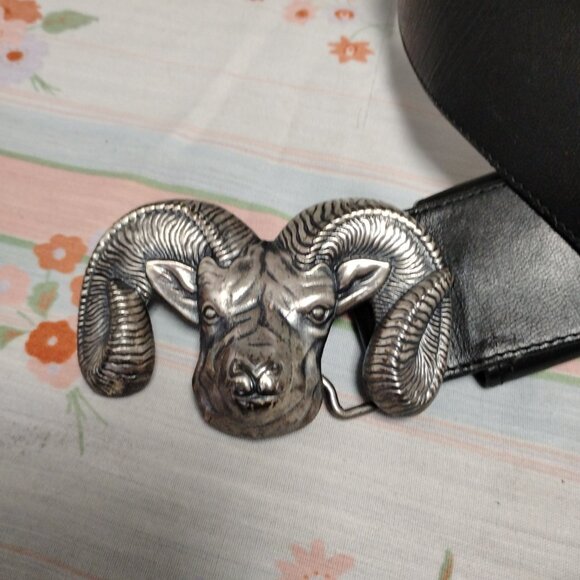 ❤️ELIZABETH KROIS HAUTE COUTURE Black Belt & Baron Rams Head Buckle Sz 32 main image 6